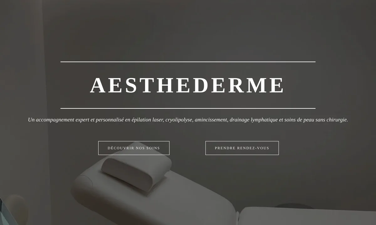 Page d'accueil du site Aesthederme, institut d'esthétique à Quincy-sous-Sénart, refonte AmpliMotion