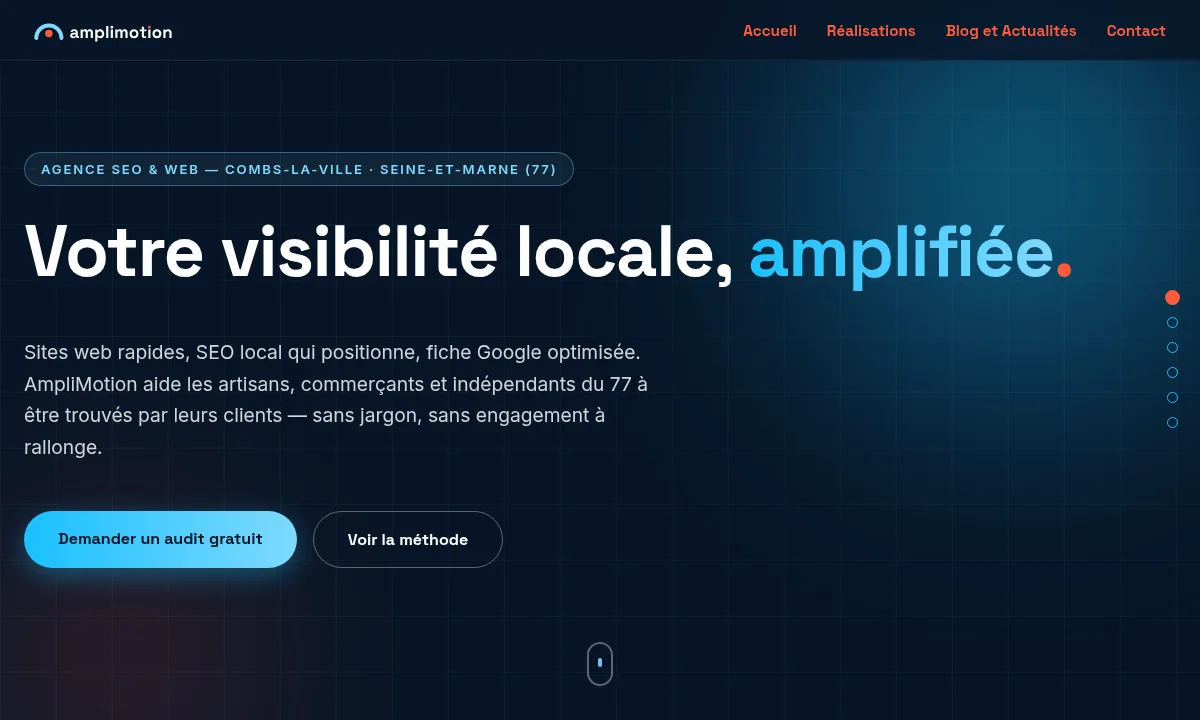 Page d'accueil du site AmpliMotion, agence SEO & Web à Combs-la-Ville (77)